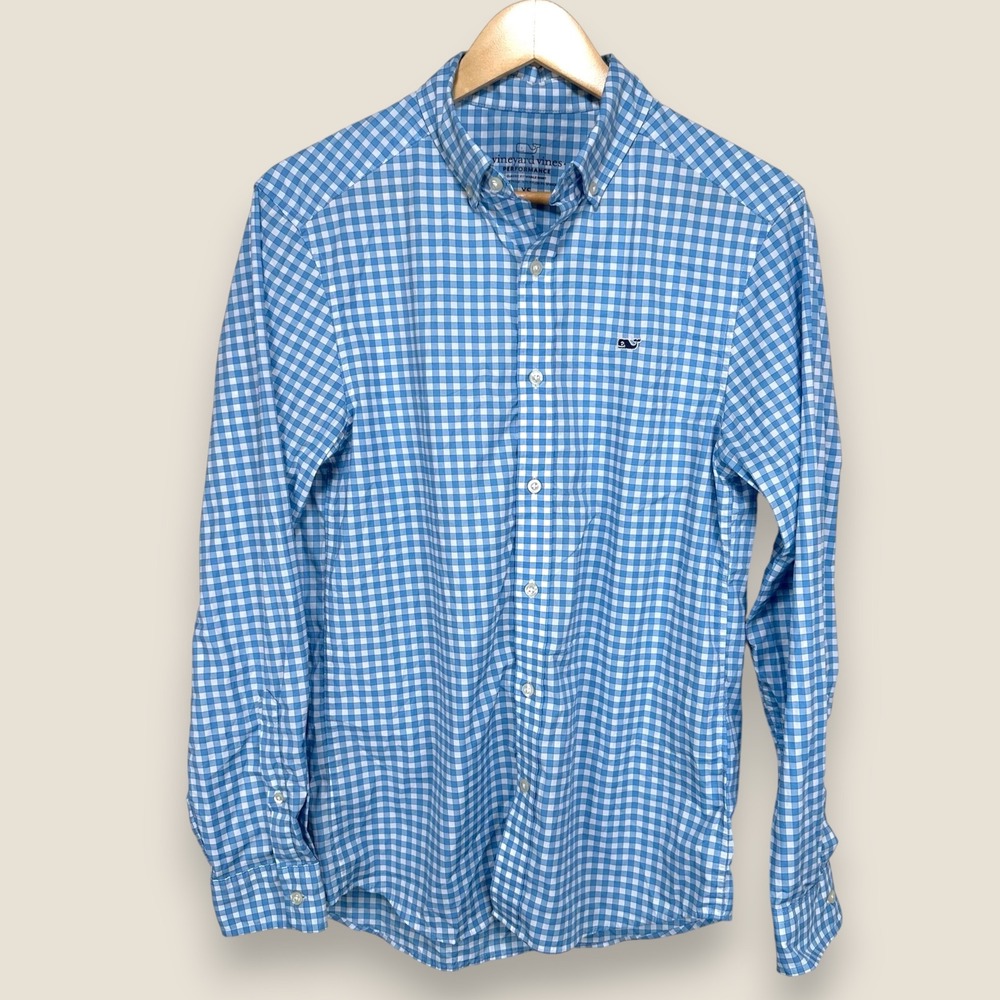 Vineyard Vines Performance Button Whale Shirt Men XS Classic Fit Blue White